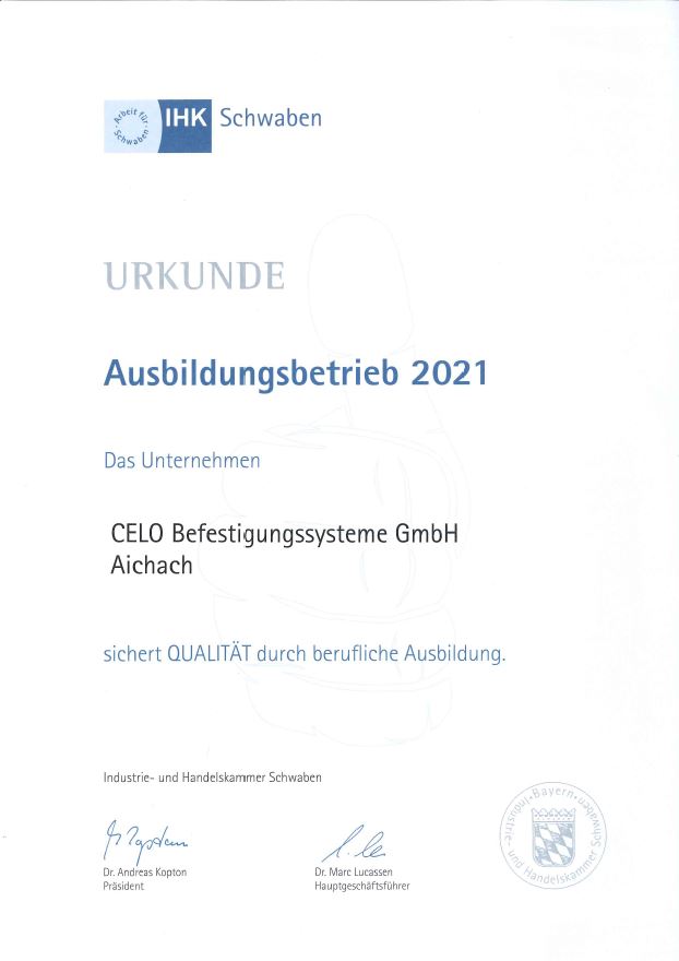 Ausbildungsbetrieb 2021 Urkunde