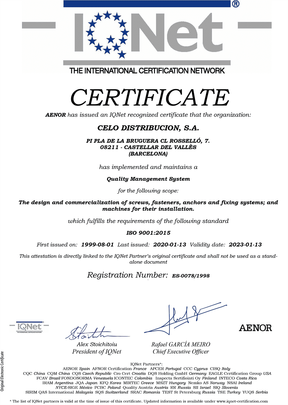 TÜV ISO 9001:2015 Zertifikat - CELO Befestigungssysteme GmbH TÜV ISO 9001:2015 Zertifikat (Englisch)