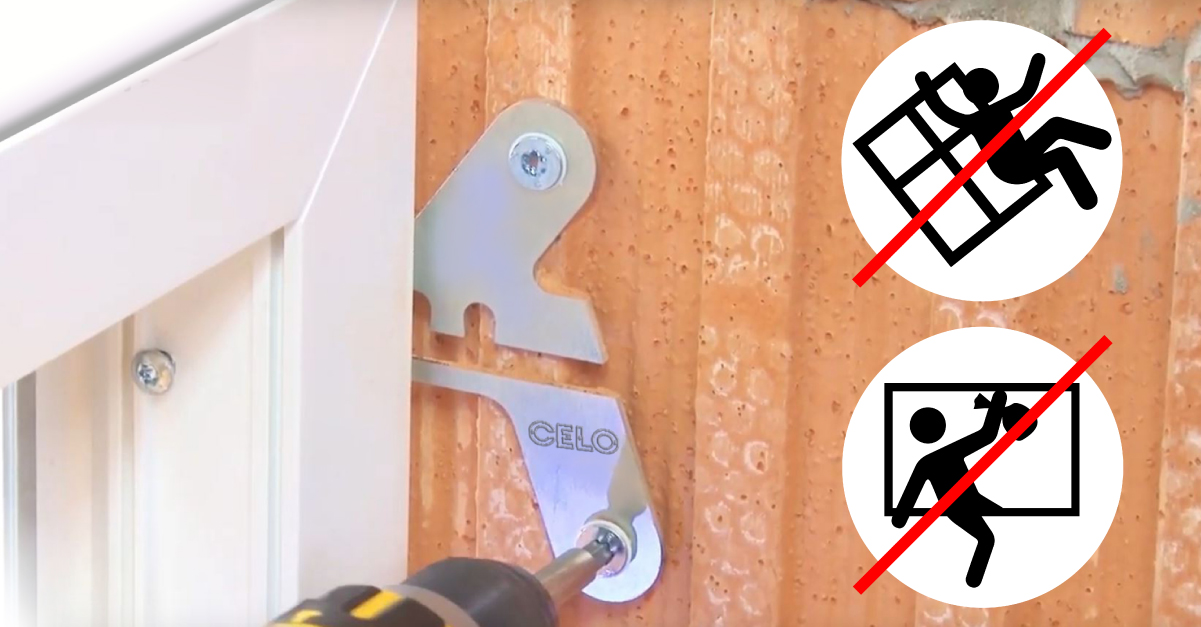 Montage einer CELO ProtectFIX Halterung an einer Wand. Zwei Symbole rechts: Absturzsicheru und Einbruchssicher