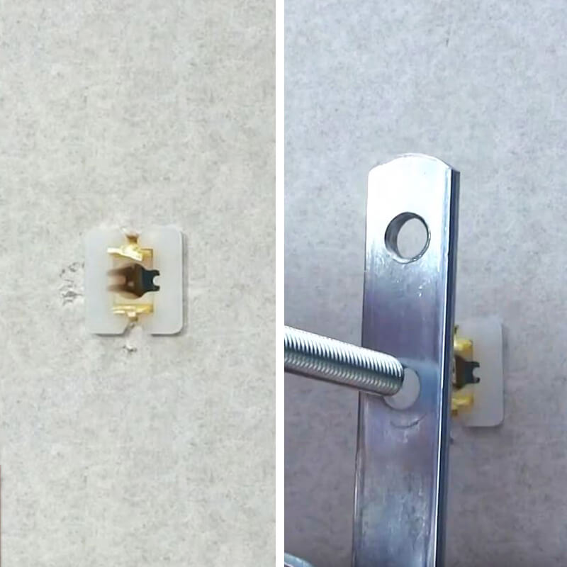 Montagebilder von Hohlraumdübel BT Plus für die Verankerung vor und hinter der Platte Montagebilder von Hohlraumdübel BT Plus für die Verankerung vor und hinter der Platte