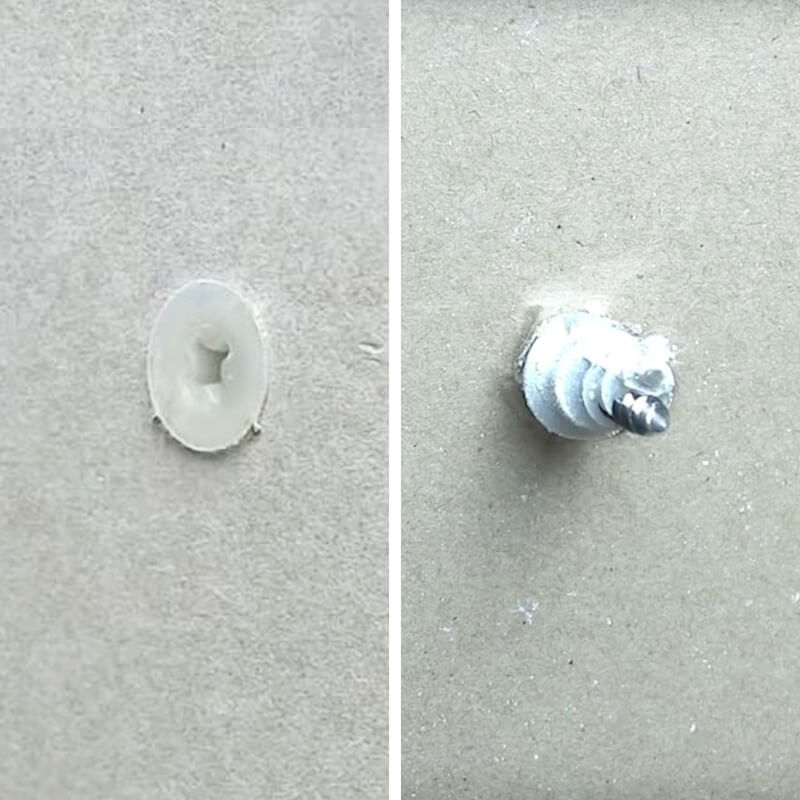 Montagebilder von Hohlraumdübel GKD für die Verankerung vor und hinter der Platte Montagebilder von Hohlraumdübel GKD für die Verankerung vor und hinter der Platte