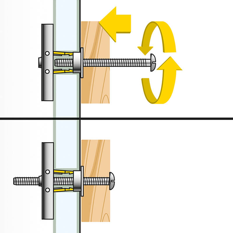 Einbauzeichnung / technische Zeichnung mit Seitenansicht von Hohlraumdübel BT Plus Einbauzeichnung / technische Zeichnung mit Seitenansicht von Hohlraumdübel BT Plus