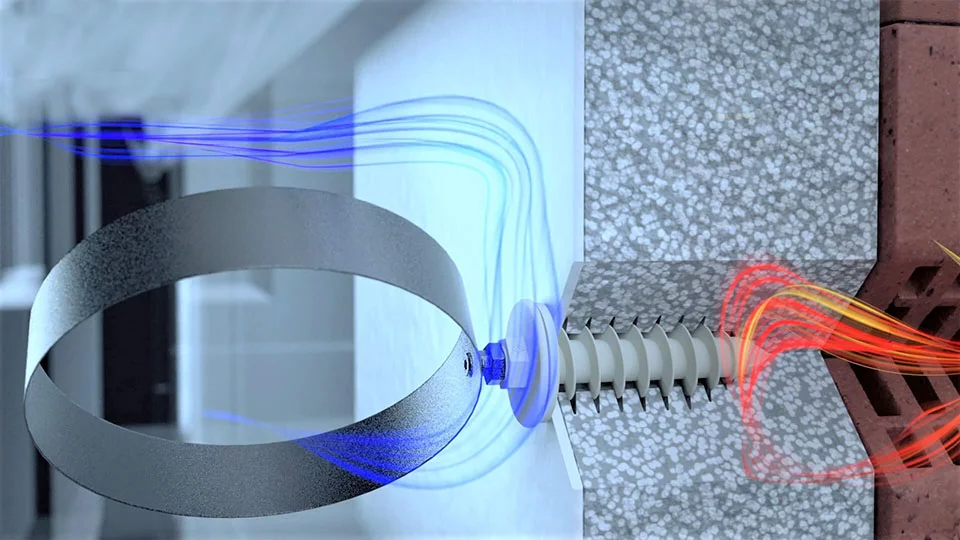 Darstellung der Kälteströme um eine Dämmstoffbefestigung