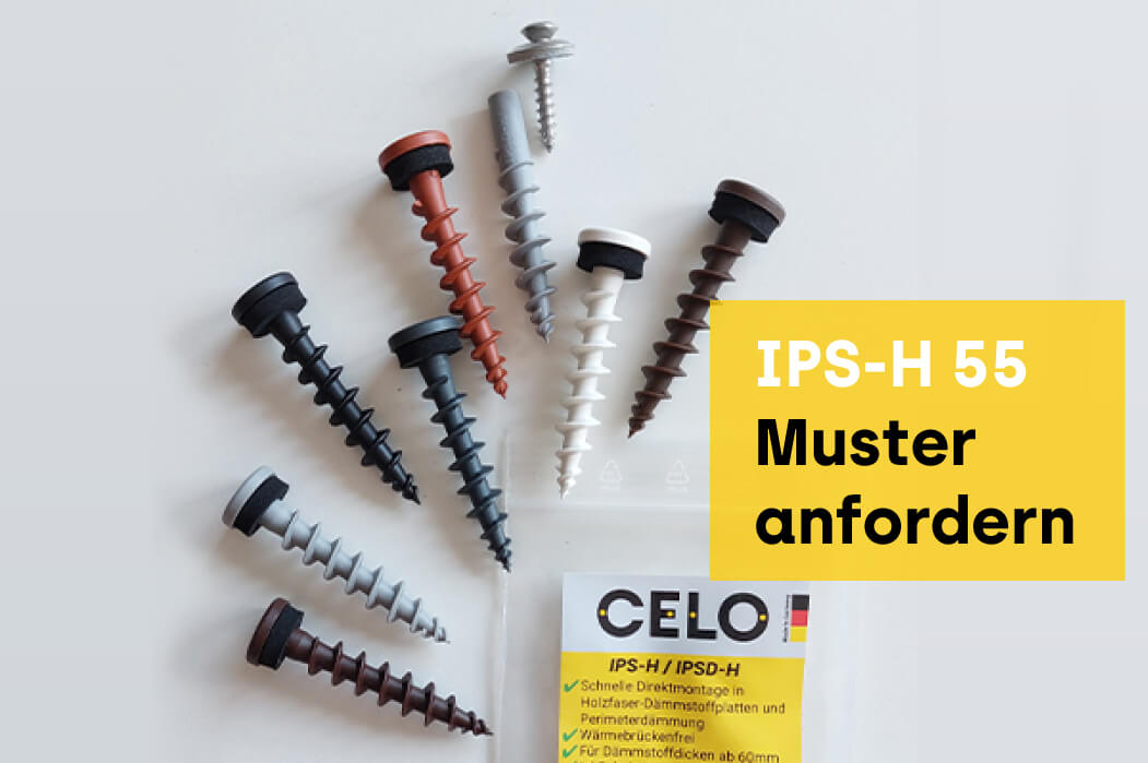Auswahl an IPS-H 55 Dämmstoffschrauben in verschiedenen Farben, erhältlich als Muster
