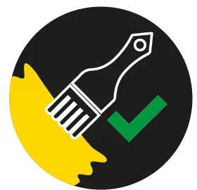 Ein Icon in Form eines Pinsels mit gelber Farbe und einem grünen Haken machen deutlich, dass der WDVS-Dübel IPL 95DS überstreichbar ist