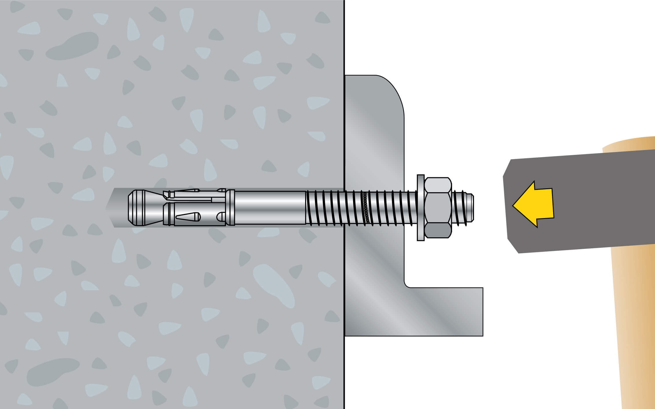 4. Anker durch das Anbauteil hindurch in den Untergrund einhämmern