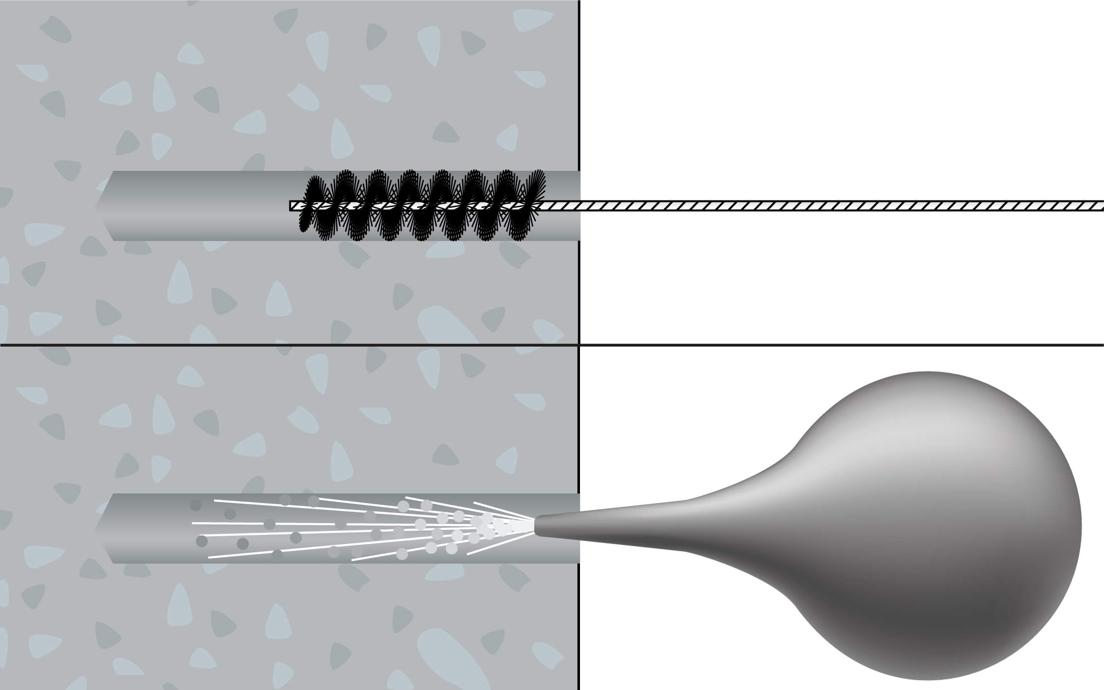 2. Bohrloch mit Reinigungsbürste und Ausblaspumpe reinigen