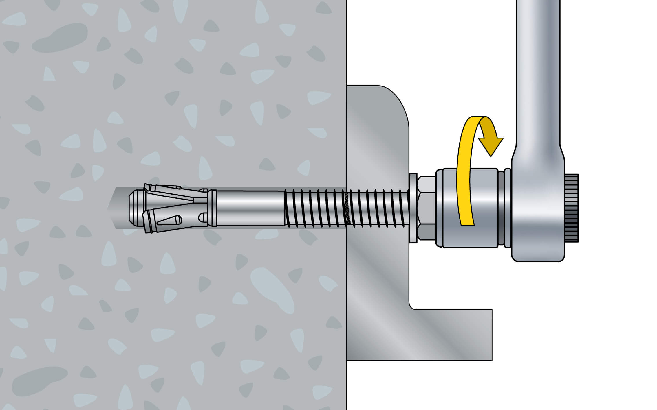 6. U-Scheibe und Mutter wieder aufsetzen und mit dem vorgeschriebenen Drehmoment anziehen
