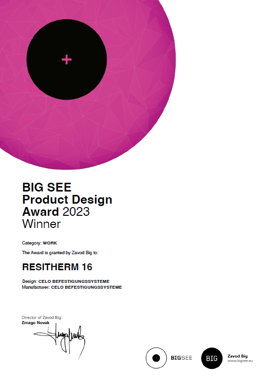BIG SEE Product Design Award 2023 Gewinner - ResiTHERM 16 BIG SEE Product Design Award 2023 Urkunde für ResiTHERM 16