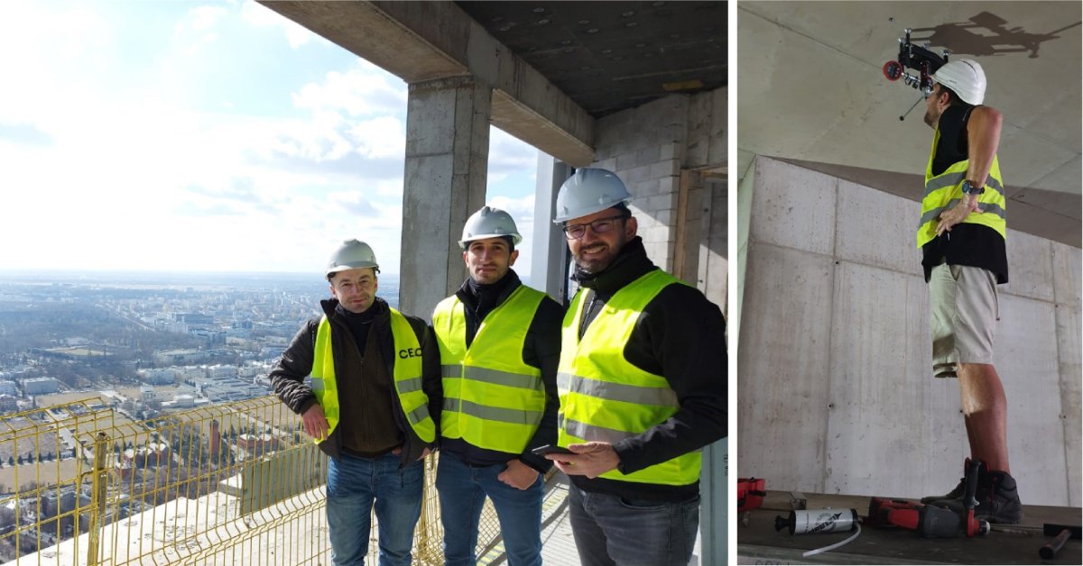 Top Team Export: CELO-Mitarbeiter bei einem Hochhausbauprojekt mit Blick auf die Stadt
