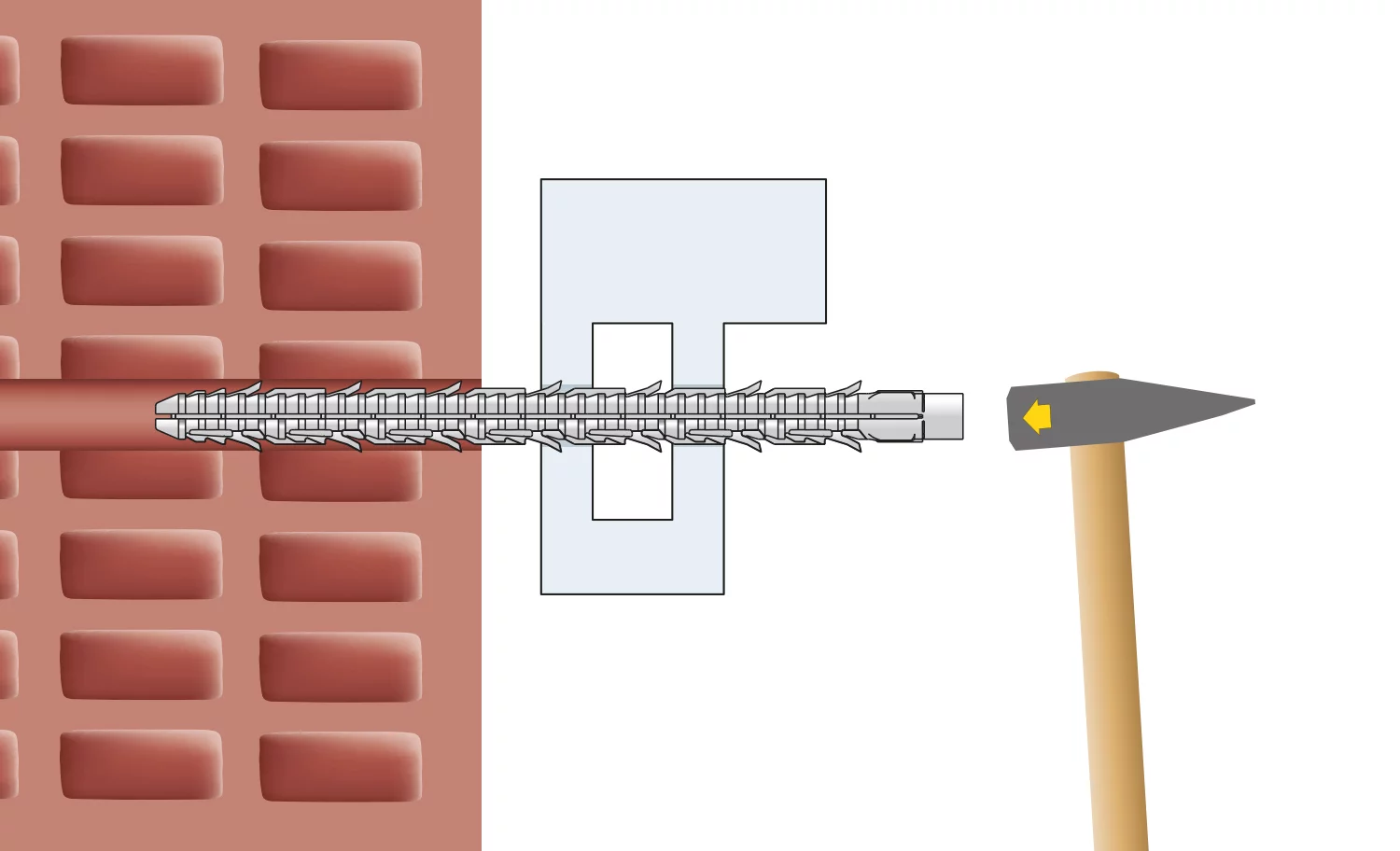 Montageschritte 4. Einschlagen von Dübeln und Schrauben