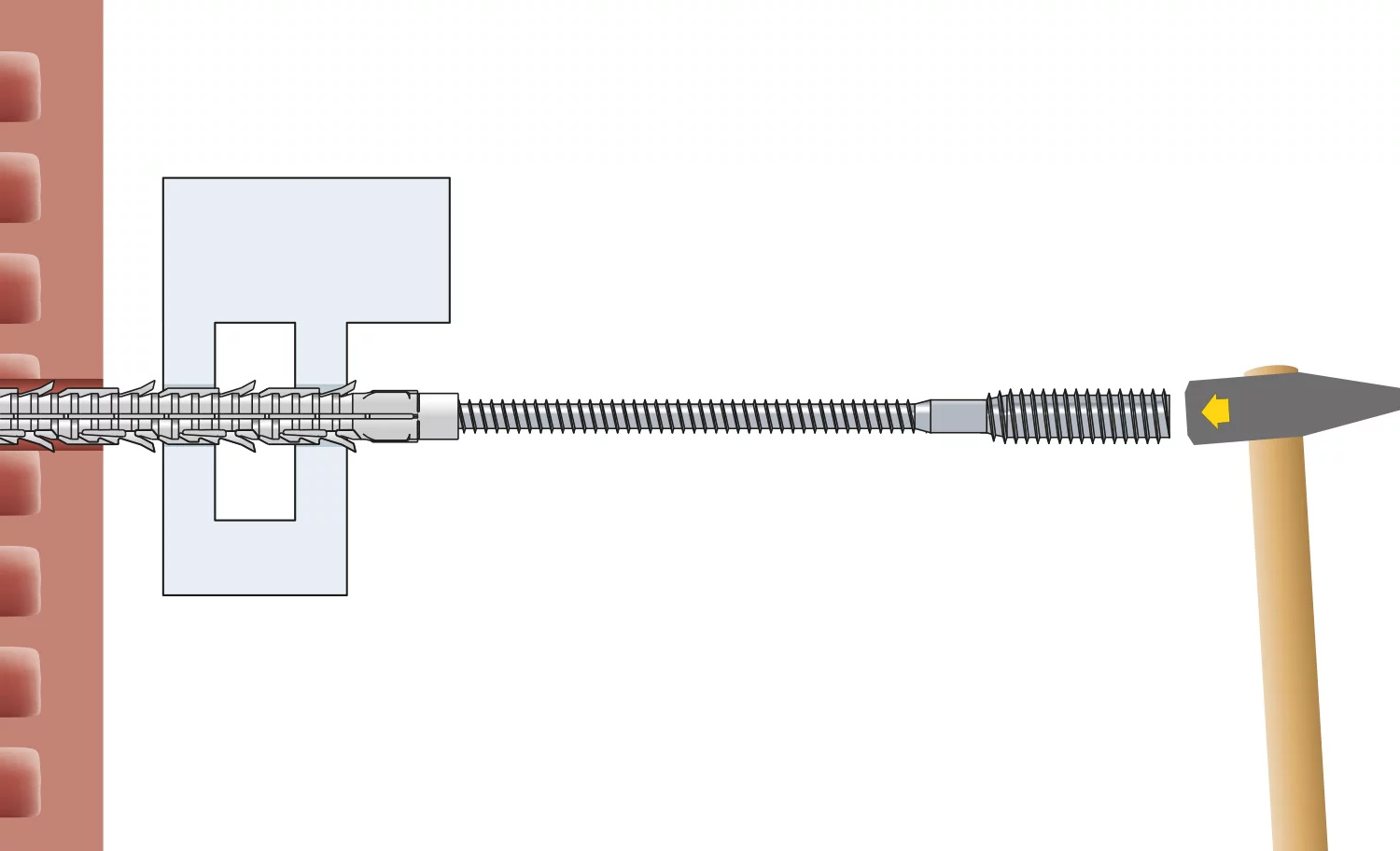 5. Sicherstellen, dass die Setztiefenmarkierung der Dübel mit dem Stein bündig ist